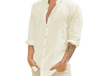 Cotton Linen Hot Sale Men’s Long-Sleeved Shirts Summer Solid Color Stand-Up Collar Casual Beach Style Plus Size