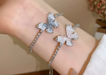 New Fashion Gradient Crystal Butterfly Drawstring Bracelets for Women Luxury Rhinestone Silver Color Bracelets Sweet Jewelry